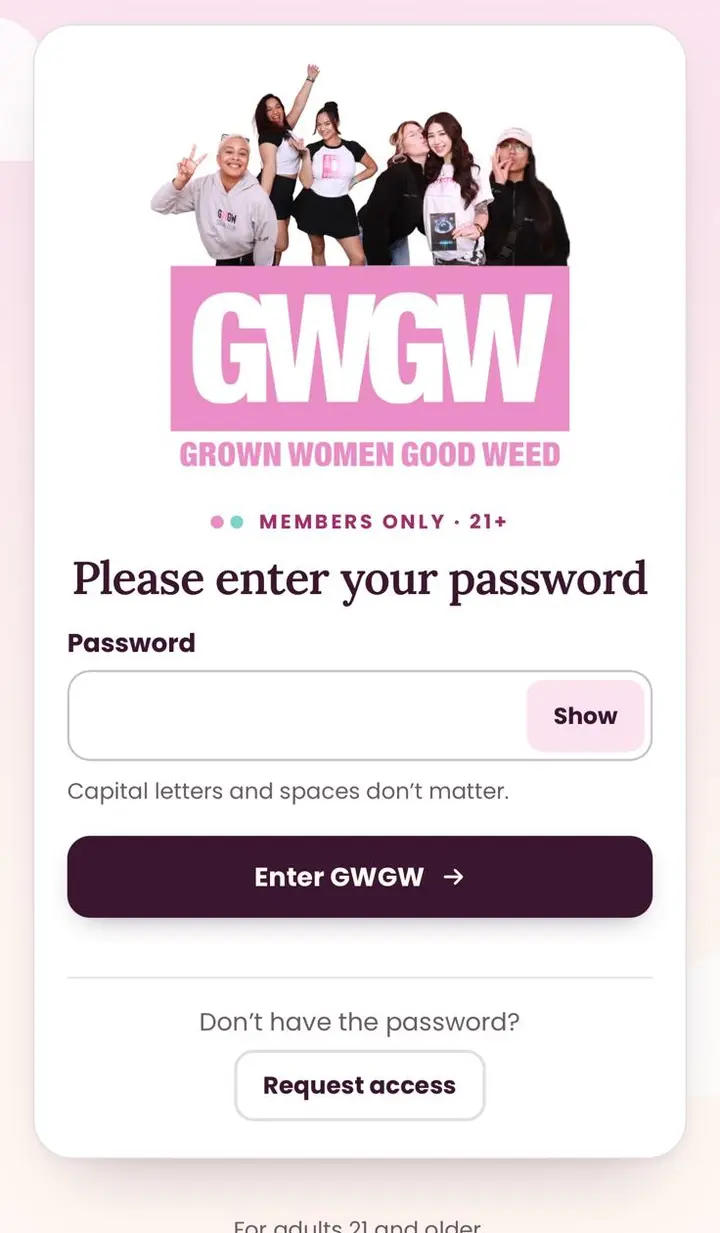 GWGW Events mobile password entry page with branded access controls
