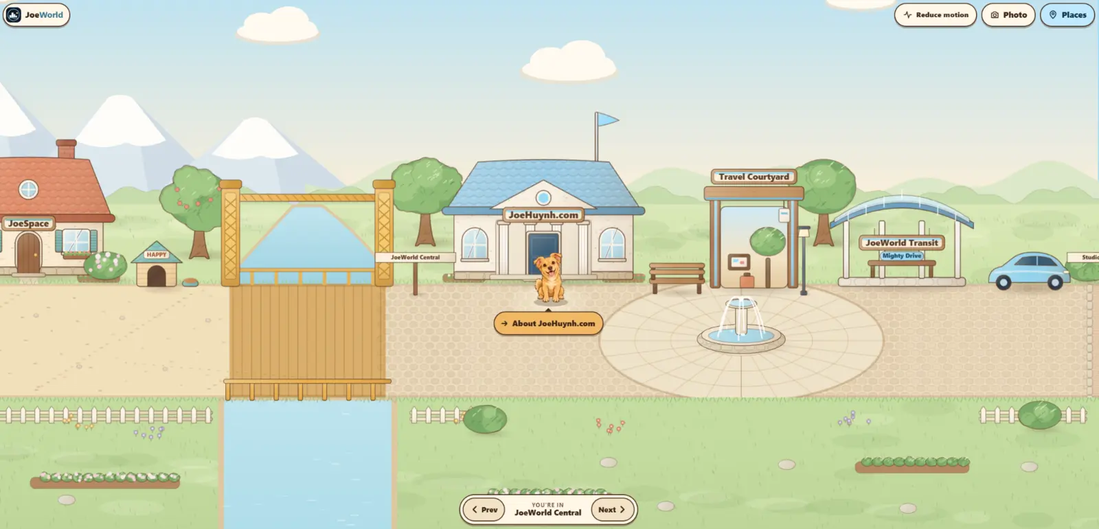 JoeWorld interactive personal world with Happy at the center